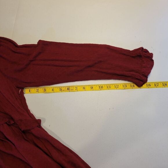 Coco + Jaimeson Maroon Pintuck Lace Detail Long Sleeve Boho Midi Dress - Picture 12 of 13